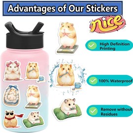 Cute Hamster Stickers 50Pcs Funny Cartoon Hello Hamster Pets Animals Vinyl Sticker for Laptops Kids Boys Girls Decorative Phone Guitar Helmet Scrapbook Graffiti Label Decals