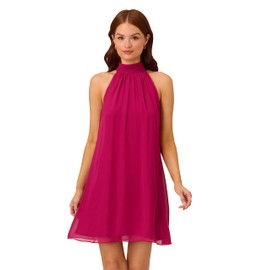 Adrianna Papell Women's Mockneck Chiffon Jersey Dress, Magenta
