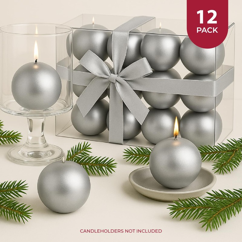 Biedermann & Sons Silver Ball Candles – Decorative Metallic Novelty