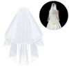 White Wedding Veil,2 Tier Ribbon Edge Center Cascade Bridal Veil