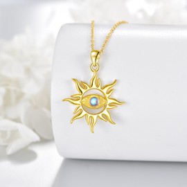 YAFEINI Evil Eye Necklace Sterling Silver Sun Pendant Moonstone Necklace Gold Plated Necklace Jewellry Gift Woman