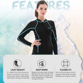 GoldFin Wetsuit Top Women, 2mm Wetsuits Jacket Long Sleeve Neoprene Tops for Water Aerobics Diving Surfing Swimming
