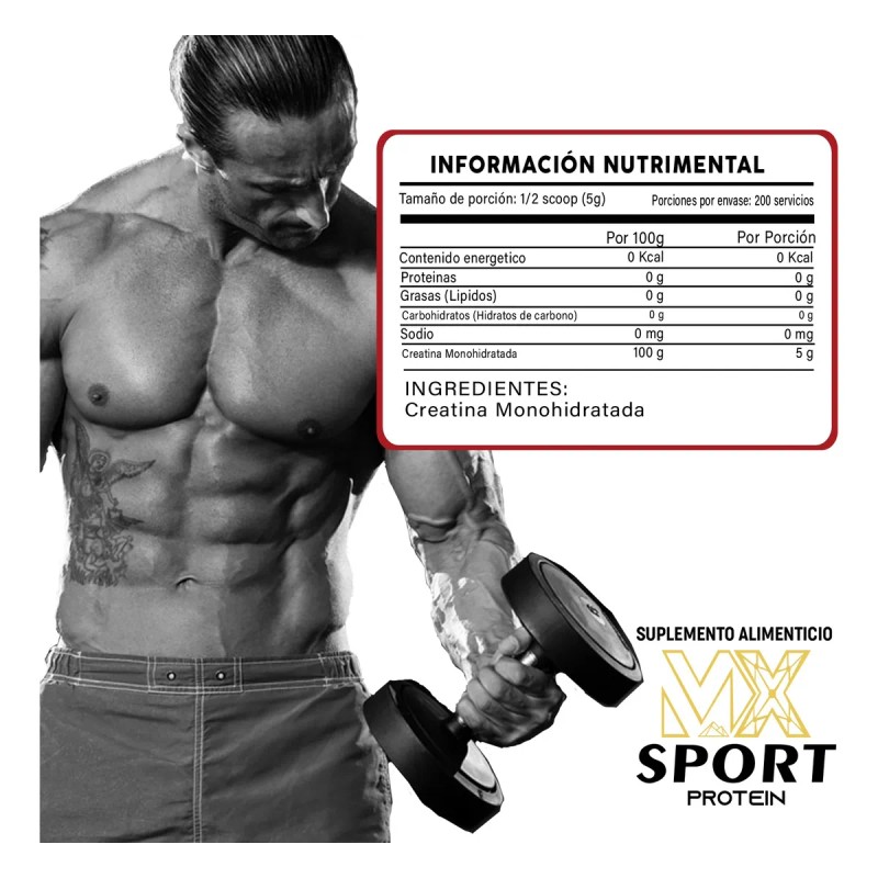 Creatina Monohidratada Mx Sport 1kg 200 Servicios Sabores Naranja