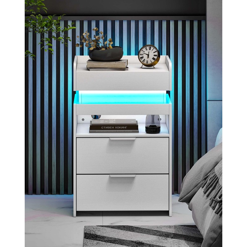 Baoz Nightstand with Gun Drawer, Charging Night Stand with USB