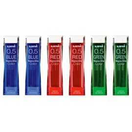 Uni NanoDia Color Mechanical Pencil Leads 0.5mm 3 Color Set, 6 Pack/total 120 Leads