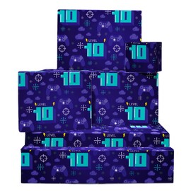 Gaming Boys 10th Birthday Wrapping Paper - 6 Sheets of Wrapping Paper - 10 Year Old - Gamer - With Stickers - Recyclable - From Central 23