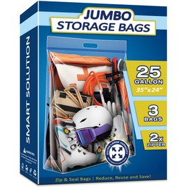 25 Gallon Extra Large Resealable Storage Bags with Zipper Top，35" x 24" Heavy Duty Clear Bags with Handles, 4 Mil Thick, Perfect for Clothing, Pillows, Travel, and Moving (3 Packs)