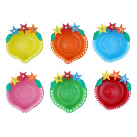Set of 6 Clay Mitti Diya Decorative Earthen Star Designer clays oil lamp diyas for Home Office Decor Indian Traditional Home Office Decorations for Ganesha Ganpati Festival Return Gifts(Size:-1.5")
