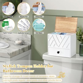 Tampon Holder for Bathroom Decor, Feminine Product Organizer with Lid and Drawer, Shark Week Tampon Storage, Wood Pad and Tampon Organizer for Toilet Organizer, Bathroom Accessories Box for Girl Stuff