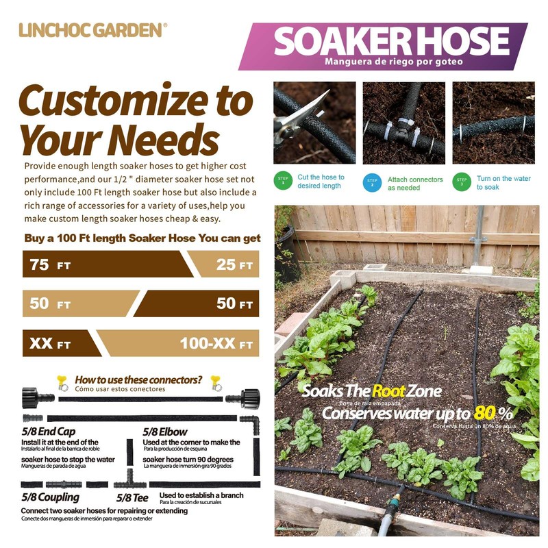 LICNCHOC GARDEN Soaker Hose 100ft,1/2 INCH Flexible Durable Garden Hose