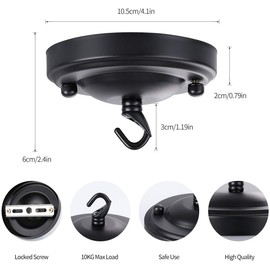 Ceiling Light Canopy Kit, 4 inch Light Fixture Plate Kit for Chandelier Ceiling Base Plate Rated 22lb with Hook Ceiling Light Mounting Parts, Black.