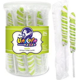 Adams & Brooks Bright Green Apple Mini Unicorn Pops, 10 oz Jar (24 ct.) - Twisty Unicorn Lollipops, Individually Wrapped Candy for Kids & Adults, Perfect for Birthday Party Favors, Goodie Bags, & More