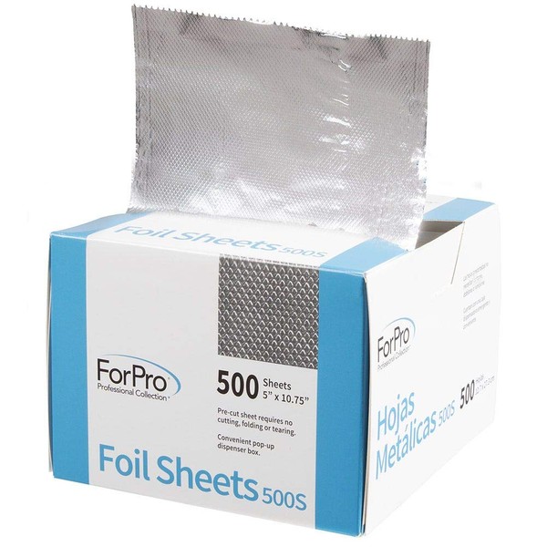 ForPro Embossed Foil Sheets 500S, Aluminum Foil, Pop-Up Dispenser, for Hair Color Application and Highlighting Services, Food Safe, 5” W x 10.75” L, 500-Count