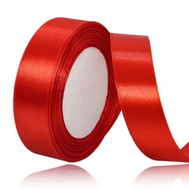 Red Satin Ribbon 1 Inches x 25 Yards, Solid Color Fabric Ribbon for Gift Wrapping, Crafts, Hair Bows Making, Wreath, Wedding Party Decoration and Sewing Projects