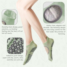 Sunolkie Yoga Pilates Socks for Women, Dance Studio, Indoor Sports, Yoga Pilates, Hospital, Maternity, Light green, khaki, grey, One size fits all