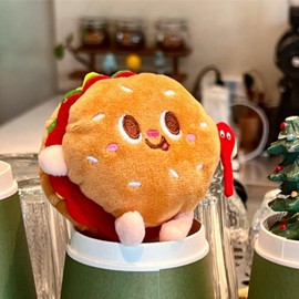 OUKEYI 4Pcs Cute Plush Toys Keychain, Super Funny Face Food Hamburger Bread Toast Chicken Leg Soft Plush Stuffed KeychainHandbag Pendant
