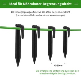 Set of 100 Pegs for Robotic Lawnmower Boundary Cable, HAUSPROFI Ground Hooks, Ground Spikes, Ground Anchors for Attaching Boundary Wire, Ground Anchors, Compatible with Bosch, Gardena, Husqvarna,