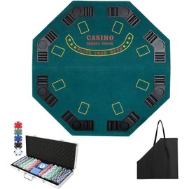 Livebest 8 Player Luxury Texas Poker Table Top and Chip Set Octagon Folding Blackjack Table Topper Texas Holdem Cup Inserts,Green Felt (8 Player & Chips)
