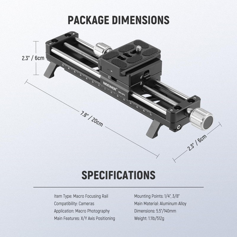 NEEWER 140mm Macro Focusing Rail, Macro Rail Slider with 360°
