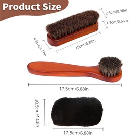 Pack of 3 Shoe Brushes, Horsehair Brush, Shine Brush, Polishing Brush, Shoe Brush with Natural Horse Hair, Shoe Cleaning Brushes, for Shoe Care - Includes Polishing Brush, with and Cleaning Cloth