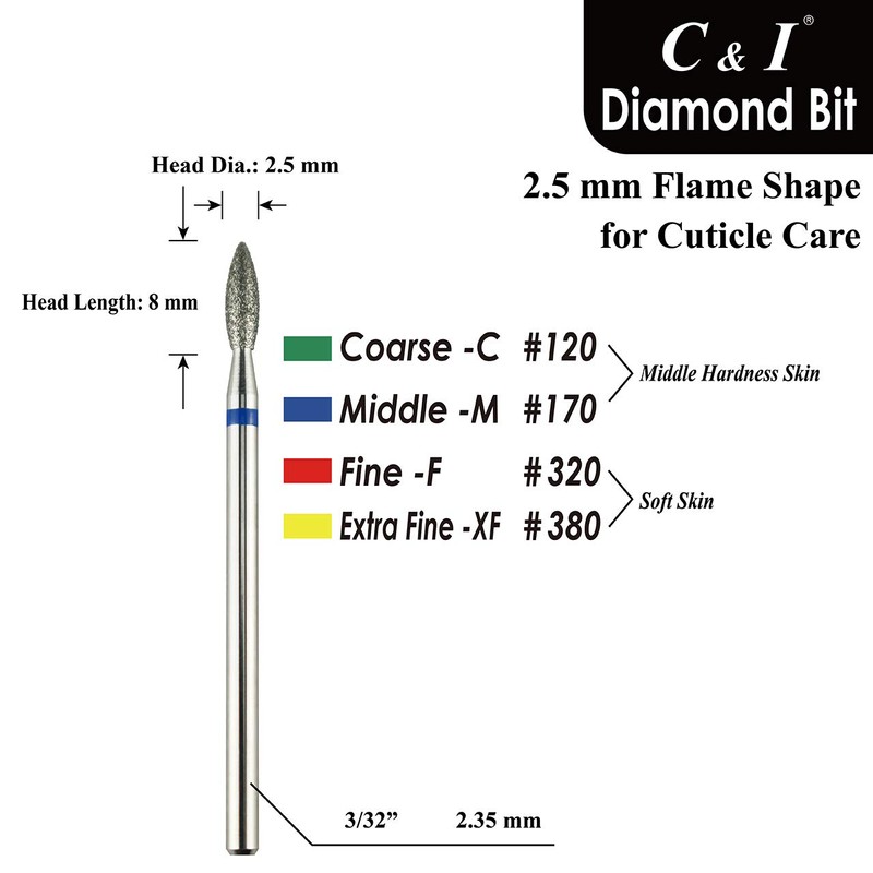 C & I Diamond Nail Drill Flame Shape E-File Professional