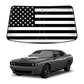 D-Lumina Winshield Sun Shade with USA Flag for 2015-2022 Dodge Challenger, Foldable Front Sun Shield Protector Blocks UV Rays, Window Sunshade Sun Visor Interior Accessories