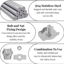 Tunejoy Wire Rope Clamp M8 Rope Clamp Stainless Steel 304 Wire Clamp for Wire Ropes of 8 mm Securing Ropes Steel Wire Washing Line Pack of 6