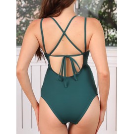 CUPSHE Women's One Piece Swimsuit Maternity Bathing Suit Pregnancy V Neck Double Straps Front Cutout Crisscross Back Tie, L Pine Green