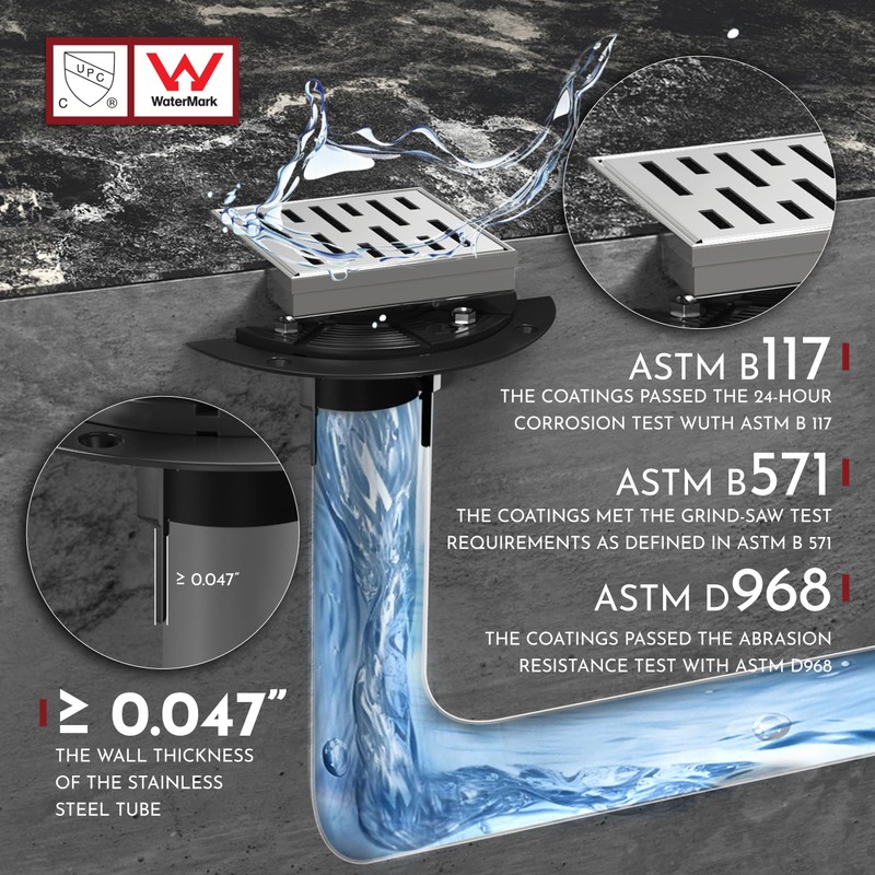 WEBANG 4 Inch Square Shower Drain Brushed Floor Drain with