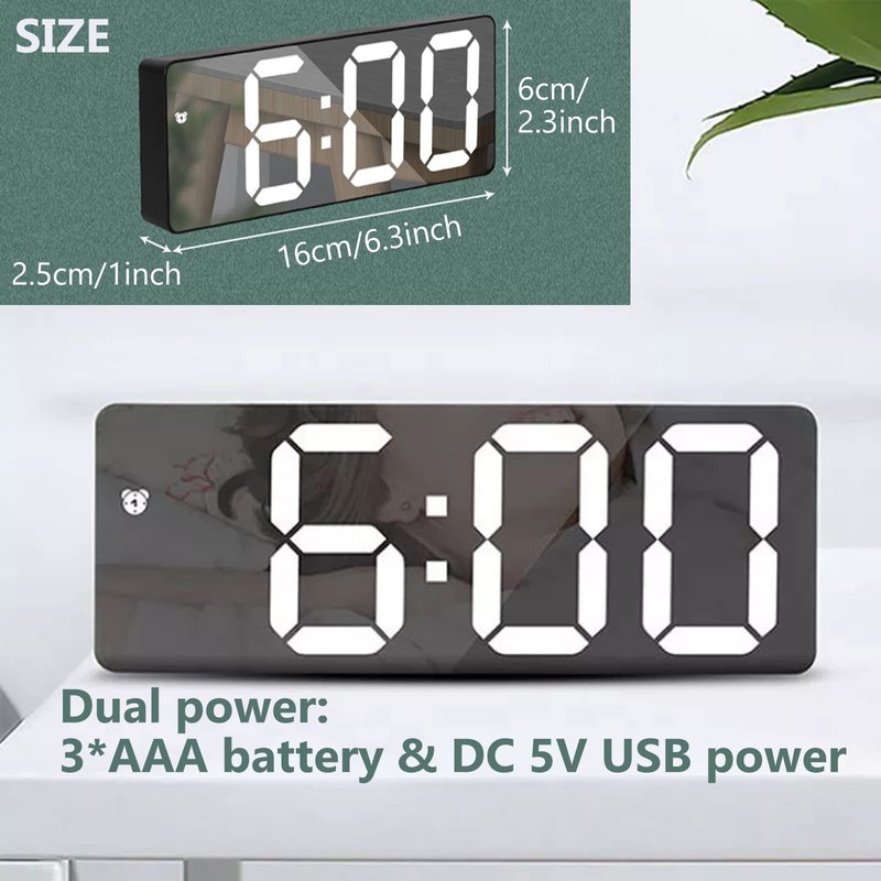 Chesoon Digital Mirrored LED Alarm Clock with Temperature Display Adjustable