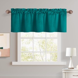 JIUZHEN Teal Valances for Windows, Kitchen Short Valance Curtains - Velvet Valance Curtains for Living Room,Rod Pocket Room Darkening Small Window Curtains for Bedroom/Bathroom, 52" x 18", 1 Panel