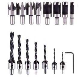 15pcs Countersink Drill Bit Set for Wood Door Window Cabine Include 8pcs Wood Plug Cutter Tool Drill Bits,7pcs Three Pointed Drill Bit