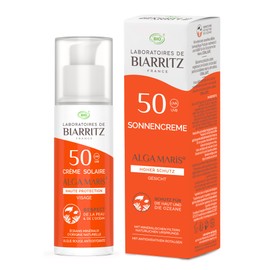 Laboratoires de Biarritz - Sun Cream Face SPF50 ALGA MARIS Organic Certified - For Adults - Waterproof, Moisturising and Matting - 50 ml - Made in France