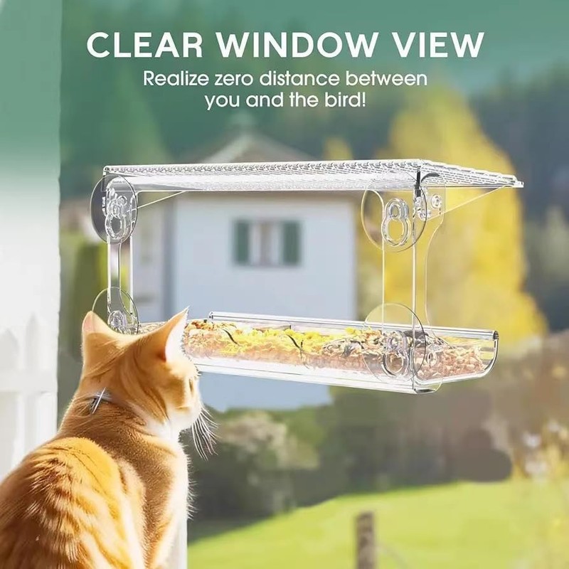 Window Bird Feeder for Outdoors with Large Feeding Trays, Clear
