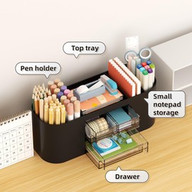 Marbrasse Desk Organiser with 3 Drawers,Multi-Functional Pen Holder,Desk Tidy and Accessories with 7 Compartments for Home,School,Classroom (Black)