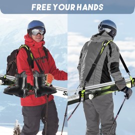 BOOSTEADY Ski Carry Strap and Poles Carry Strap, Ski Strap Pole Carrier Shoulder Straps with Non-Slip Adjustable Shoulder Straps & Metal Buckle Carrying Straps for Ski Carriers Poles Boots (2)