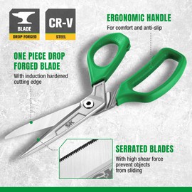 SK 10" Heavy Duty Scissors, All Purpose Shears, Premium CR-V Steel Construction, One Piece Drop Forged Blades, Ergonomic Handle for Comfortable Grip