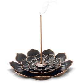 WELANE Incense Burner, Black Brass Lotus Incense Stick Holder for Office, Home, Bedroom, Yoga Room, Tea House (8.2cm/3.22in)