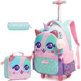 MYHSBYO Unicorn Roller Backpack with Wheels Set for Elementary Students Carry on Luggage Bookbag with Roller for Girls Kids