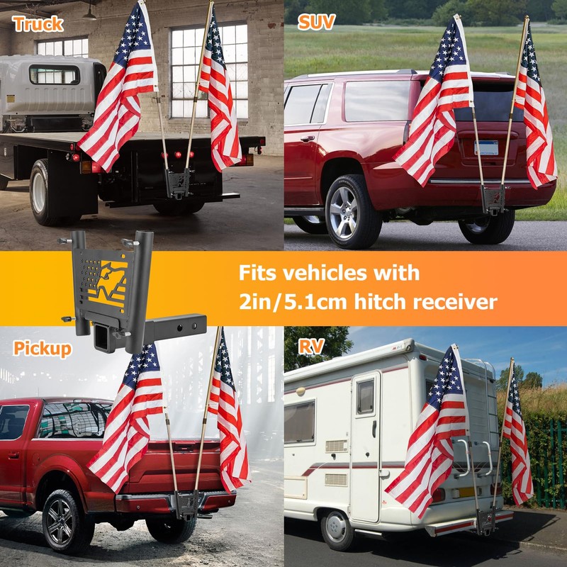 WeiSen Dual Flag Pole Holder Mount Kit with Hitch Receiver