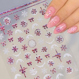 JMEOWIO 3D Nagelsticker Weihnachten Glitzer Schneeflocke Nail Art Sticker Selbstklebend Nagelaufkleber 5D Stereoskopisch Dekoration Nageldesign Zubehör 1 Blatt
