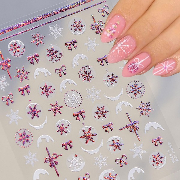 JMEOWIO 3D Nagelsticker Weihnachten Glitzer Schneeflocke Nail Art Sticker Selbstklebend