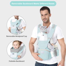 IULONEE Baby Carrier with Hip Seat Ergonomic Toddler Carriers Backpack Baby Shoulder Carrier Adjustable Front and Back Carry for Newborn 3 Months to 3 Years(7-45lbs) Green