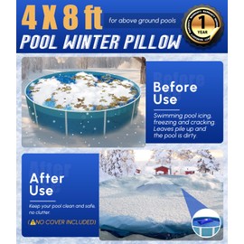 Angooni Extra-Strong 4x8ft Pool Pillow for Winter - 0.4mm Thick PVC Pool Closing Pillow, Sturdy Ropes & Boston Dual Valve, Reliable Above Ground Pool Closing Aid