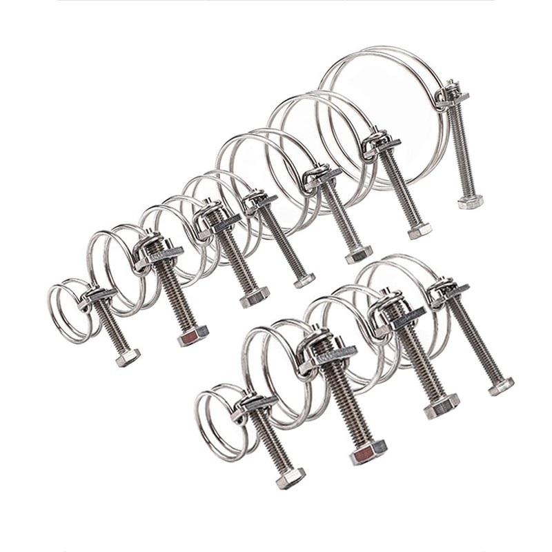Double Wire Hose Clips Adjustable 201 Stainless Steel Hose Clamps