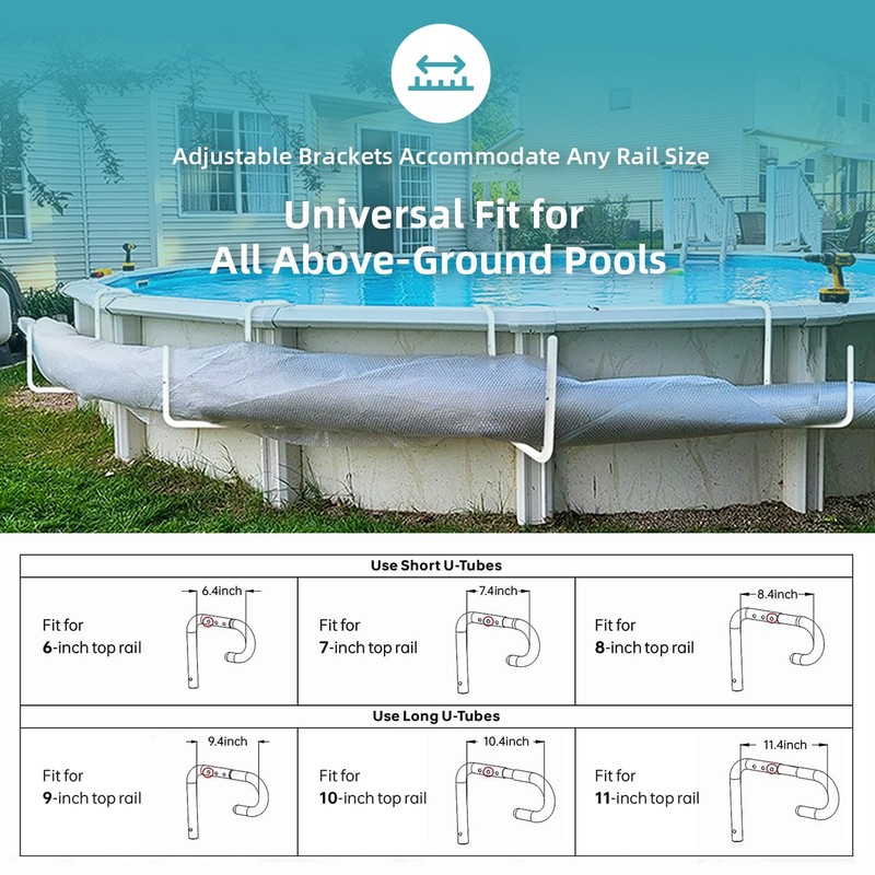 POOL HELPER Adjustable Solar Cover Holder for Steel-Wall Above Ground