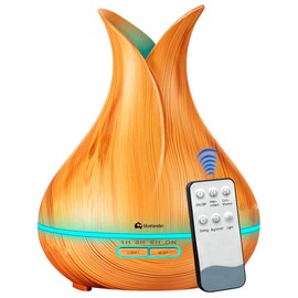 Bluelander Difusor de Aromas y Lámpara Nocturna 400ml, 7 Modos de Brillo para Relajar, Aromaterapia Ultrasonico, Apagado Automático, Humidificación Silenciosa para Oficina y Casa (Madera Clara)