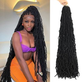 36 Inch 6 Packs Nu Faux Locs Crochet Hair Pre-Looped Synthetic Crochet Twist Braiding Hair Goddess Curly Wavy Crochet Braids Hair for Black Women (#1B)