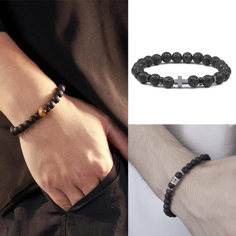 HERZWILD 470Pcs Black Lava Stone Beads 8mm Round Natural Gemstone