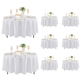 Fitable 8 Pack Round Tablecloths: Stain Resistant Wrinkle Free Circle Table Clothes, Washable Reusable Polyester Table Covers for Wedding Party Birthday Banquet Reception(White, 84 Inch)